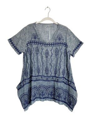 Kyla Seo Short Sleeve Embroidered Blouse in Dark Indigo - Sz S - NWT